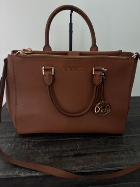 Michael Kors Cognac Saffiano Leather Satchel with Gold Hardware